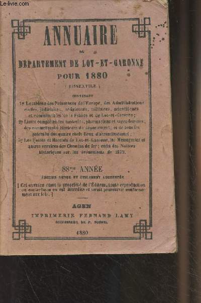 Annuaire du dpartement de Lot-et-Garonne pour 1880 - Bisextile (88e anne)