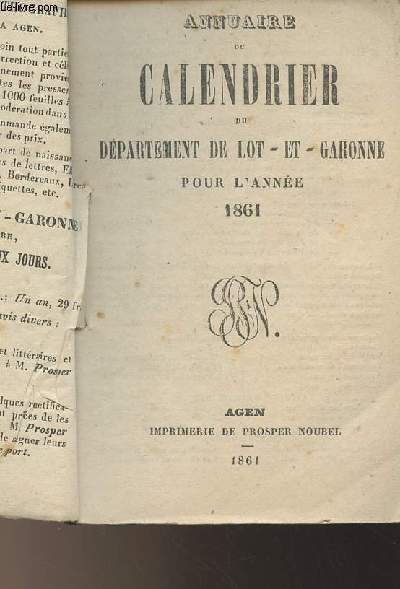 Annuaire ou calendrier du dpartement du Lot-et-Garonne pour l'anne 1861