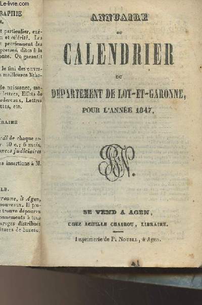 Annuaire ou calendrier du dpartement du Lot-et-Garonne pour l'anne 1847