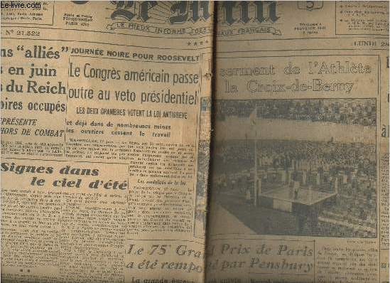 Le Matin - 60e anne n21.522 Lundi 28 juin 1943 - 500 avions 
