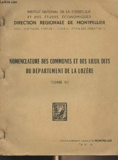 Nomenclature des communes et des lieux dits du dpartement de la Lozre - Tome III - 