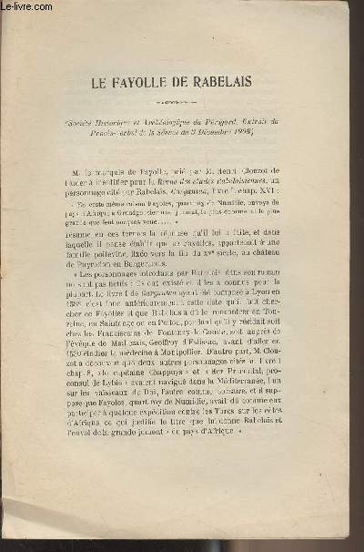 Le Fayolle de Rabelais (Socit historique et archologique du Prigord, extrait du Procs-verbal de la Sance du 3 dcembre 1908)