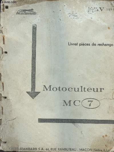 Motoculteur MC 7 - Livret pices de rechange - MotoStandard