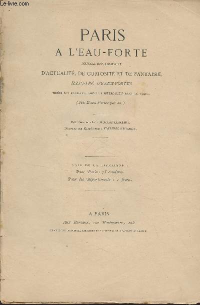Paris  l'eau-forte - Actualit, curiosit, fantaisie - Premier volume : 13e livraison - 22 juin 1873 - Chronique - Lettre de mon chat - Les mtamorphoses parisiennes (A.R.) - Sport (G.R.) - Thtres - Drame et mlodrame (P.P)