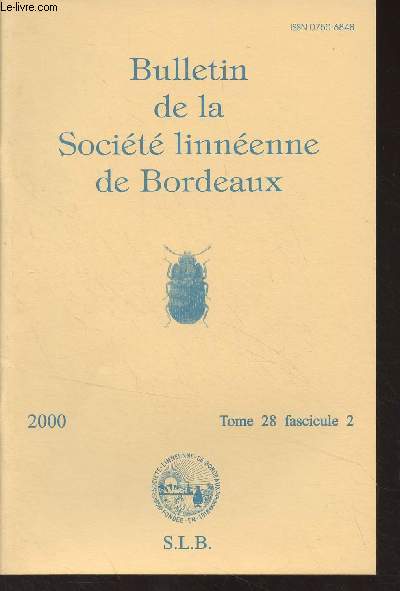 Bulletin de la Socit linnenne de Bordeaux - Tome 28 facs. 2 - 2000 - A new species of Dendarus Latreille of the subgenus Pandarus Mulsant - Captures intressantes - Contribution  l'inventaire des Histeridae de France continentale et de Corse - Premir