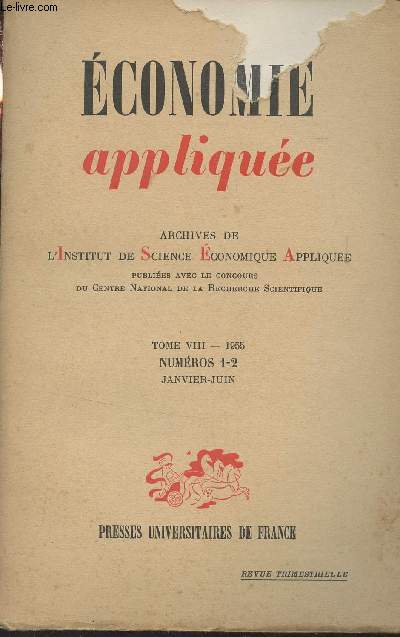 Economie applique - Archives de l'I.S.E.A. - Tome VIII - 1955 n1-2 - Le systme fiscal et certains aspects de la croissance conomique - Fiscalit et croissance conomique : commentaires sur des problmes choisis - Essai de reconstruction des catgorie