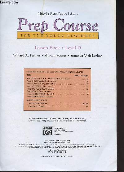 Alfred's Basic Piano Library : Prep Course for the Young Beginner - Lesson Book, Level D