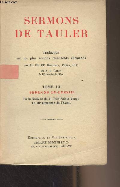 Sermons de Tauler - Tome III - Sermons LV-LXXXVIII