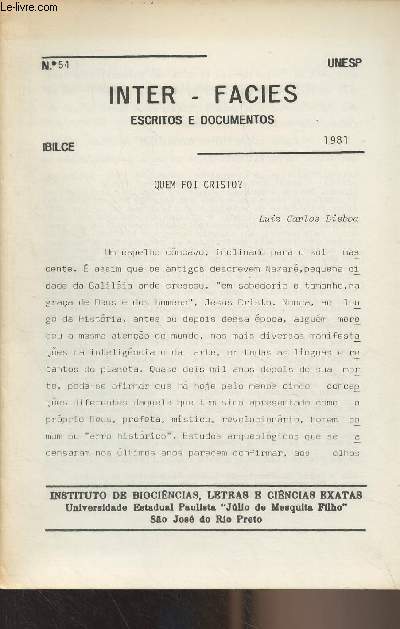 Inter-Facies, escritos e documentos - N54, 1981 - Quem foi Cristo ? (Luiz Carlos Lisboa)