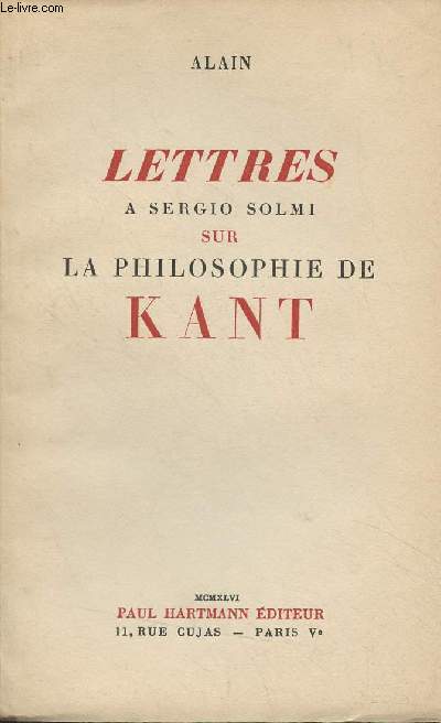 Lettres  Sergio Solmi sur la philosophie de Kant