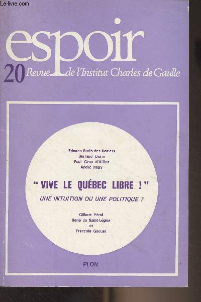 Espoir, Revue de l'Institut Charles de Gaulle - N20 octobre 1977 - 