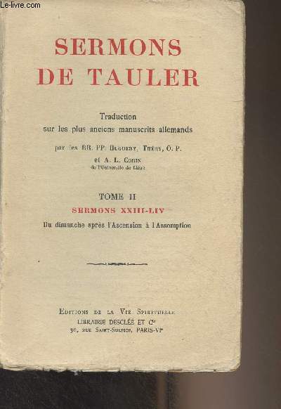 Sermons de Tauler - Tome II - Sermons XXIII-LIV