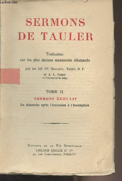 Sermons de Tauler - Tome II - Sermons XXIII-LIV