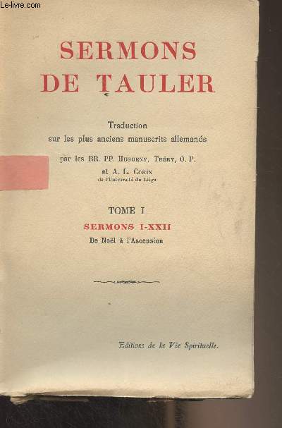 Sermons de Tauler - Tome I - Sermons I-XXII, de Nol  l'Ascension