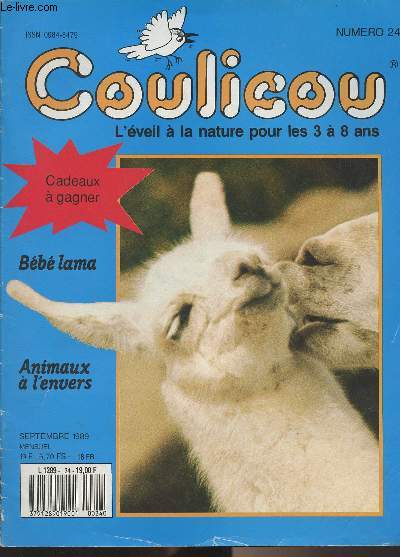Coulicou n24 - Sept. 1989 - Bb lama - Animaux  l'envers - Le travail du lama - Animaux qui nous aident (jeu) - La tte en bas - Catou la curieuse - Poster : bb et maman lama - Quel temps va-t-il faire ? - Souvenir de vacances  construire (bricolag