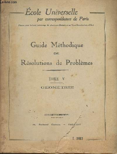 Guide mthodique de rsolutions de problmes - Tome V - Gomtrie - 