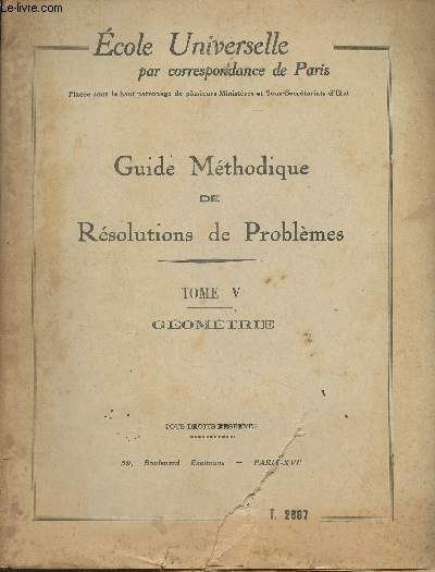 Guide mthodique de rsolutions de problmes - Tome V - Gomtrie - 