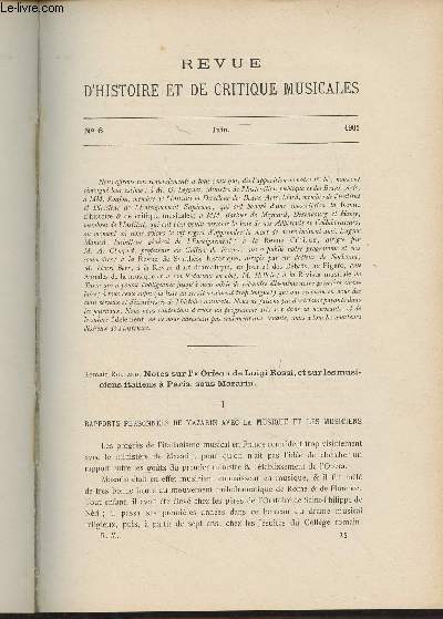 Revue d'histoire et de critique musicales - 1re anne - N6, juin 1901 - Romain Rolland : Notes sur l' 