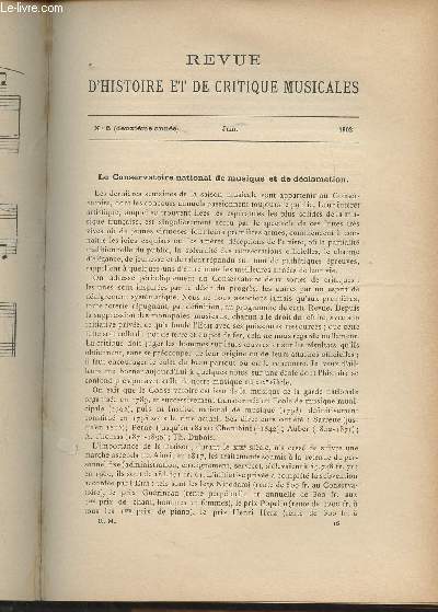 Revue d'histoire et de critique musicales - 2e anne - N6, juin 1902 - Le conservatoire national de musique et de dclamation - A propos du prix de Rome : le rgionalisme musical (Vincent d'Indy) - La musique et l'histoire gnrale (Romain Rolland) - M.