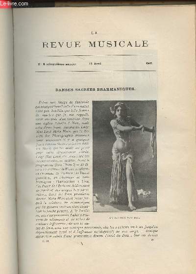 La Revue Musicale - 5e anne - N8, 15 avril 1905 - Danses sacres Brahmaniques - A propos d'Armide, notre supplment musical - Le Vandalisme musical - Conseils aux jeunes compositeurs - Cours du collge de France : La musique et l