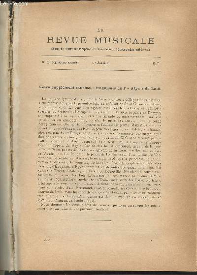 La Revue Musicale- 7e anne - N1, 1er janv. 1907 - Notre supplment musical : fragments de l' 