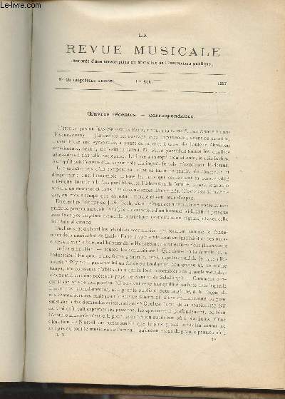 La Revue Musicale - 7e anne - N15, 1er aot 1907 - Oeuvres rcentes - Correspondance - Cours du collge de France (Jules Combarieu) - L'orchestre de l' 