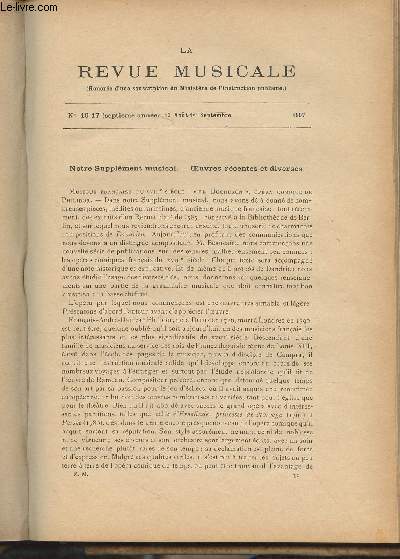 La Revue Musicale - 7e anne - N16-17, 15 aot-1er sept. 1907 - Notre supplment musical ; Oeuvres rcentes et diverses - Cours du collge de France (Suite), La musique et la magie ; les nombres magiques ; la gamme  5 sons et la