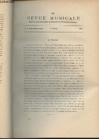 La Revue Musicale - 9e anne - N4, 15 fv. 1909 - A l'Opra - La musique crie et la musique chante ; L'insuffisance interprtative des chanteurs et l'enseignement du chant (Maria Gibello) - Excutions et publictations rcentes -