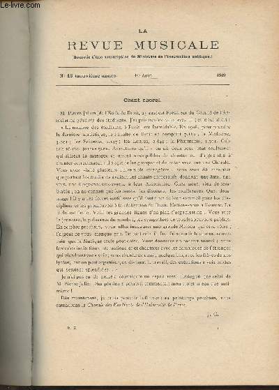 La Revue Musicale - 9e anne - N15, 1er aot 1909 - Chant choral - Le baromtre musical - Le livret de la 