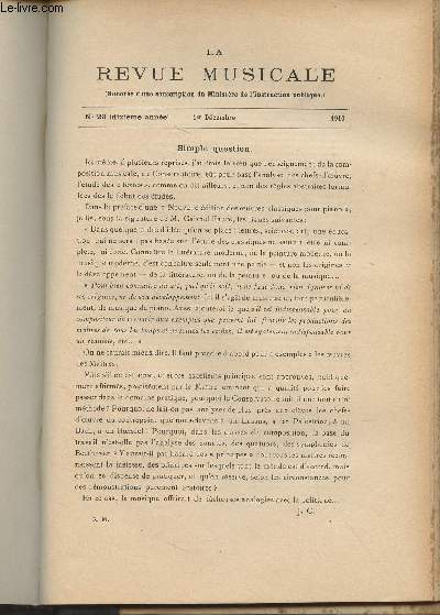 La Revue Musicale - 10e anne - N23, 1er dc. 1910 - Simple question - La musique et l'tat - Oeuvres du 
