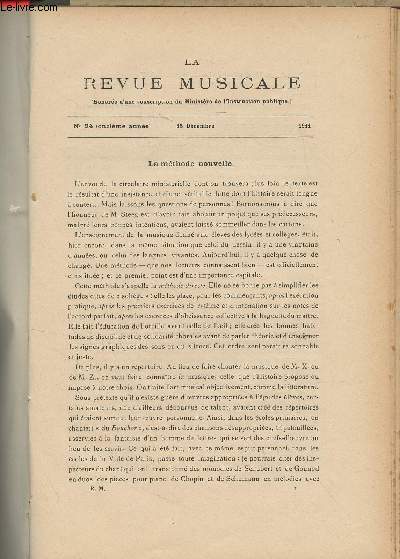 La Revue Musicale - 11e anne - N24, 15 dc. 1911 - La mthode nouvelle - Actes officiels et publications nouvelles - Etat des recettes du mois de septembre 1911 - Le chant choral et l'enseignement officiel - Le galinisme - La Roussalka, ballet en deux a