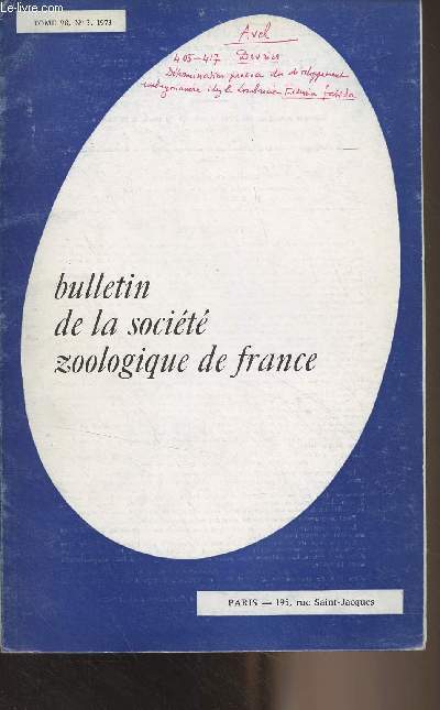 Bulletin de la socit zoologique de France - Tome 98 n3, 1973 -Influence du jene sur la production d'oeufs et la ponte chez le Planorbe Australorbis glabratus (Gastropode pulmon) - Le tractus gnital (fminin) de Campodea (C.) remyi (Diploures, campo