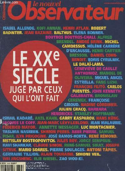 Le nouvel Observateur - N1833 du 23 au 29 dc. 1999 - Le XXe sicle jug par ceux qui l'ont fait - Razzia franaise sur les jeux vido - 2001, jeunesse du christianisme - Edition : Dieu fait un malheur - Cinma : descente de police - Corse : la nouvelle