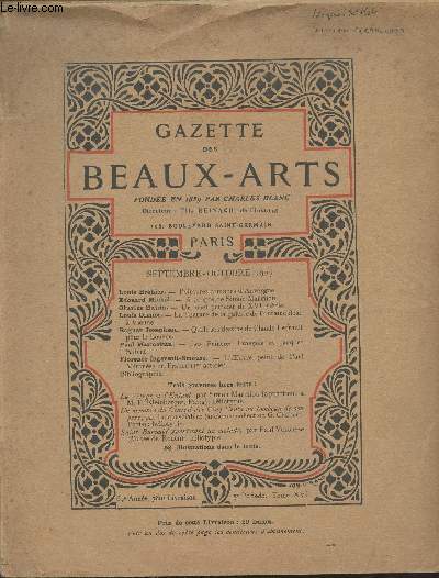 Gazette des Beaux-Arts - 5e priode, Tome XVI, 780e livraison, 69e anne, Sept. oct. 1927 - Louis Brhier : peintures romanes d'Auvergne - Edouard Michel :  propos de Simon Marmion - Charles Buttin : un jouet princier du XVIe sicle - Louis Dimier : la t