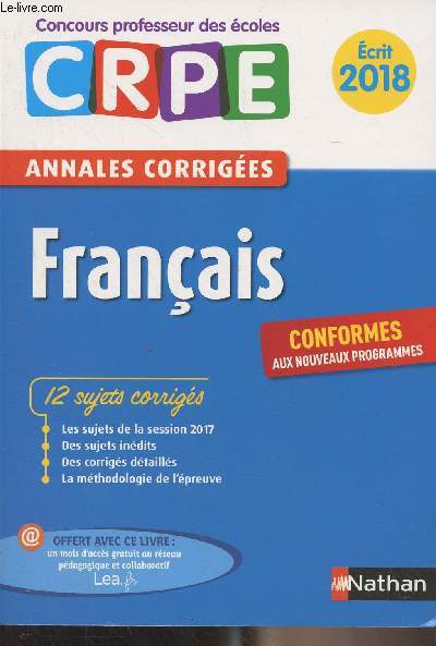 Franais - Annales corriges CRPE (Concours professeur des coles) - Ecrit 2018