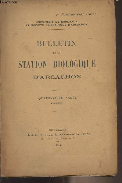 Bulletin de la station biologique d'Arcachon - 14e anne (1911-1912) - 1er fasc. - Les vents sur la Cte Landaise - Contributions  la faune du Bassin d'Arcachon (1), V. Echinodermes - VI. Argulides, descroption d'argulus arcassonensis, nov. sp.