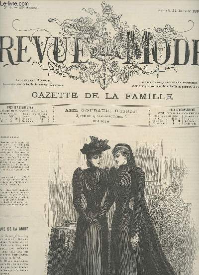 Revue de la Mode, Gazette de la famille - 20e anne n5 Sam. 31 janv. 1891 - Chronique de la mode par Mme Gabrielle d'Eze - Description des toilettes par M. de S. - Mondanits de saison par Bachaumont - Un anniversaire, posie par A. Piedagnel - Varits