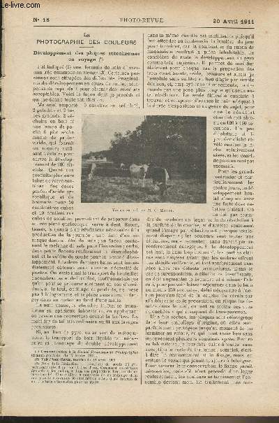 Photo-Revue, journal des amateurs et des photographes - N18, 30 avril 1911 - La photographie des couleurs : Dveloppement des plaques autochromes en voyage - Quelques mots sur le dveloppement des plaques autochromes ; Changement d'un magasin en Auto