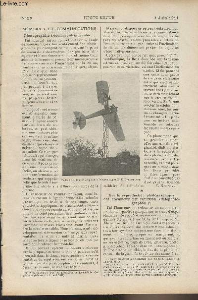 Photo-Revue, journal des amateurs et des photographes - N23, 4 juin 1911 - Mmoires et communications : Photographies  couleurs changeantes ; Sur la reproduction photographique des documents par rflexion (cataphotographie) - Les groupes  domin