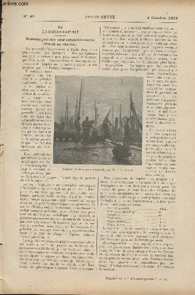 Photo-Revue, journal des amateurs et des photographes - N40, 4 octobre 1908 - La carbographie : Nouveau procd pour agrandissements directs au charbon - La pratique du montage : Un peu de got - Les petits travaux de l'amateur : Planchette-guide poru co