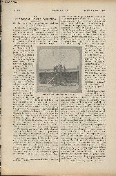 Photo-Revue, journal des amateurs et des photographes - N49, 8 dc. 1908 - La photographie des couleurs : sur la teinte des autochromes traites par sulfuration - Applications et innovations : les ballons dirigeables en topographie - Orthochromatisme :