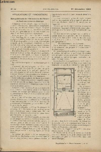 Photo-Revue, journal des amateurs et des photographes - N52, 27 dc. 1908 - : Applications et innovations : Enregistrement de l'orientation des Strates au fond des Trous de sondage - La photographie des couleurs : Traitement des plaques autochromes - Mm