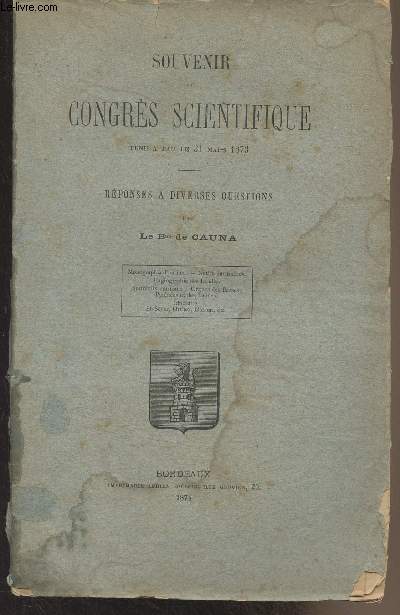 Souvenir du congrs scientifique, tenu  Pau le 31 mars 1873 - Rponses  diverses questions