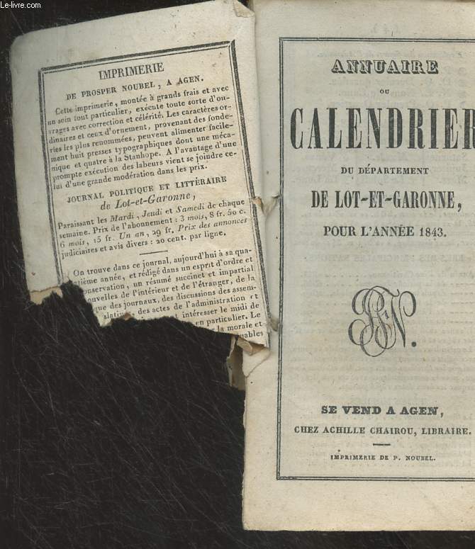 Annuaire ou calendrier du dpartement de Lot et Garonne pour l'anne 1843