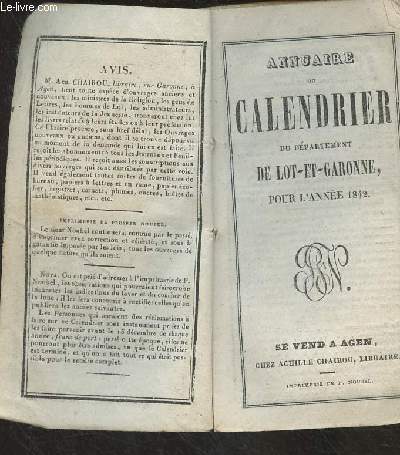 Annuaire ou calendrier du dpartement de Lot et Garonne pour l'anne 1842