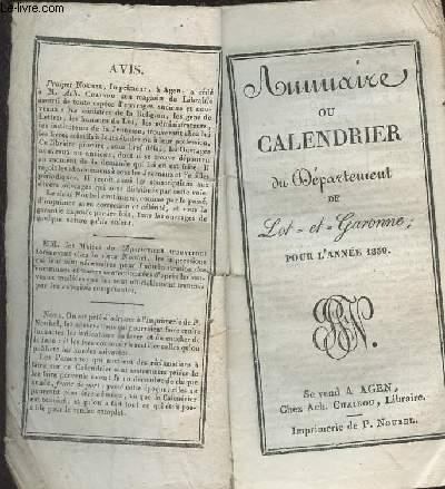 Annuaire ou calendrier du dpartement de Lot et Garonne pour l'anne 1839