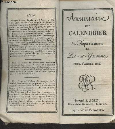 Annuaire ou calendrier du dpartement de Lot et Garonne pour l'anne 1838