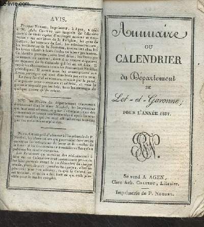 Annuaire ou calendrier du dpartement de Lot et Garonne pour l'anne 1837