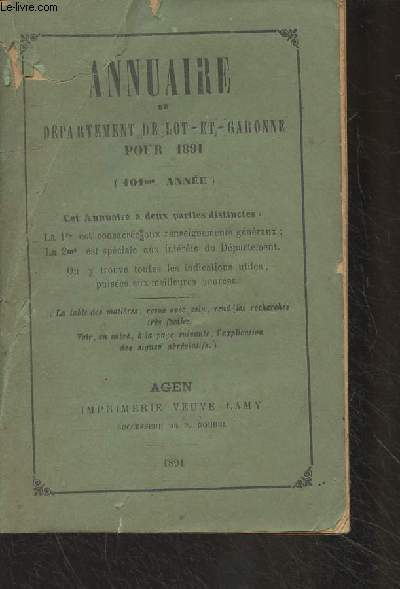 Annuaire du dpartement de Lot-et-Garonne pour 1891 - (101e anne)