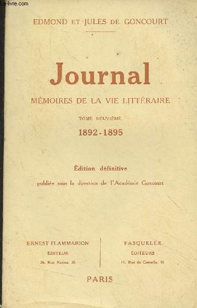 Journal mmoires de la vie littraire - Tome 9 - 1892-1895 (dition dfinitive)